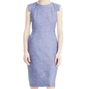 J Crew Resume Linen Blend Cap Sleeve Sheath Dress Indigo Blue Wmn 12 Career